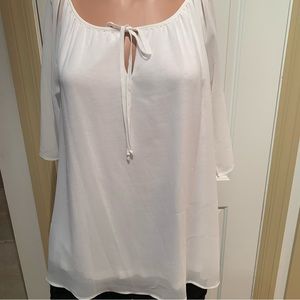 MARLED. White blouse. 3/4 sheer sleeves. Tie in front. Perfect for summe…